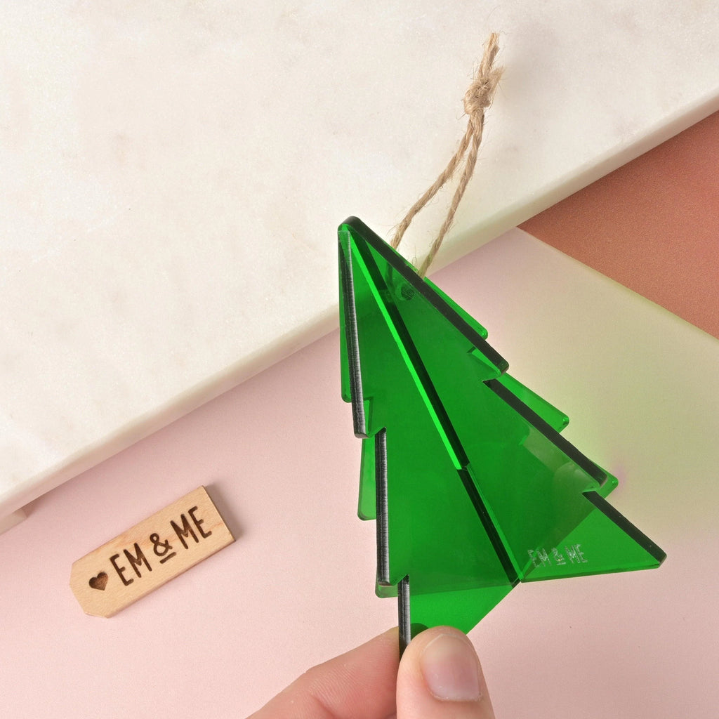 Christmas Tree Ornament, Green Acrylic, Minimal Simple Christmas Decor