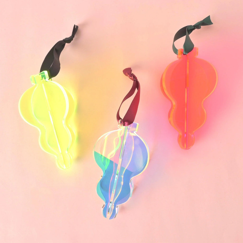 Acrylic Icicle Christmas ornaments, bright colors and non-breakable, contemporary 70s inspired Holiday