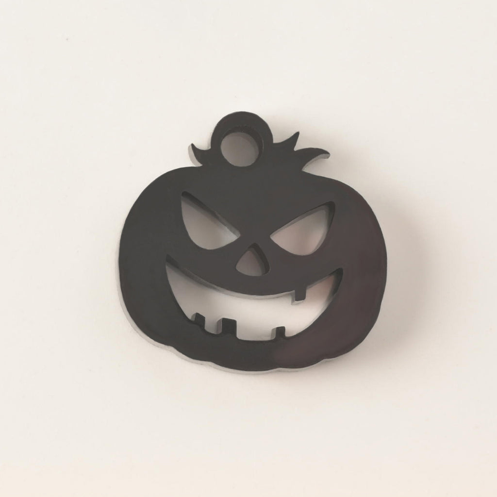 Opaque black jack-o-lantern shaped mini charm pet tag add on 
