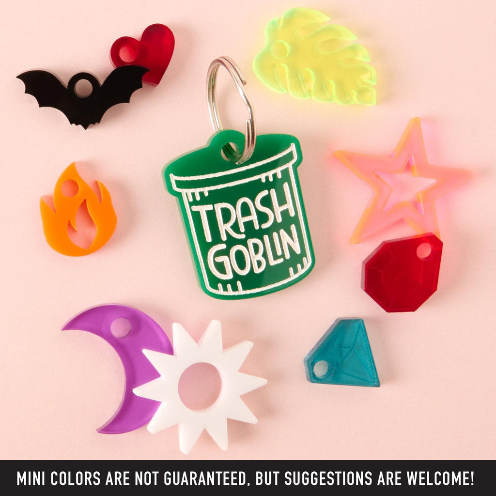 Trash Goblin ID Tag, Garbage Can Personalized Pet Tag for cats or dogs, surrounded my seasonal mini offerings