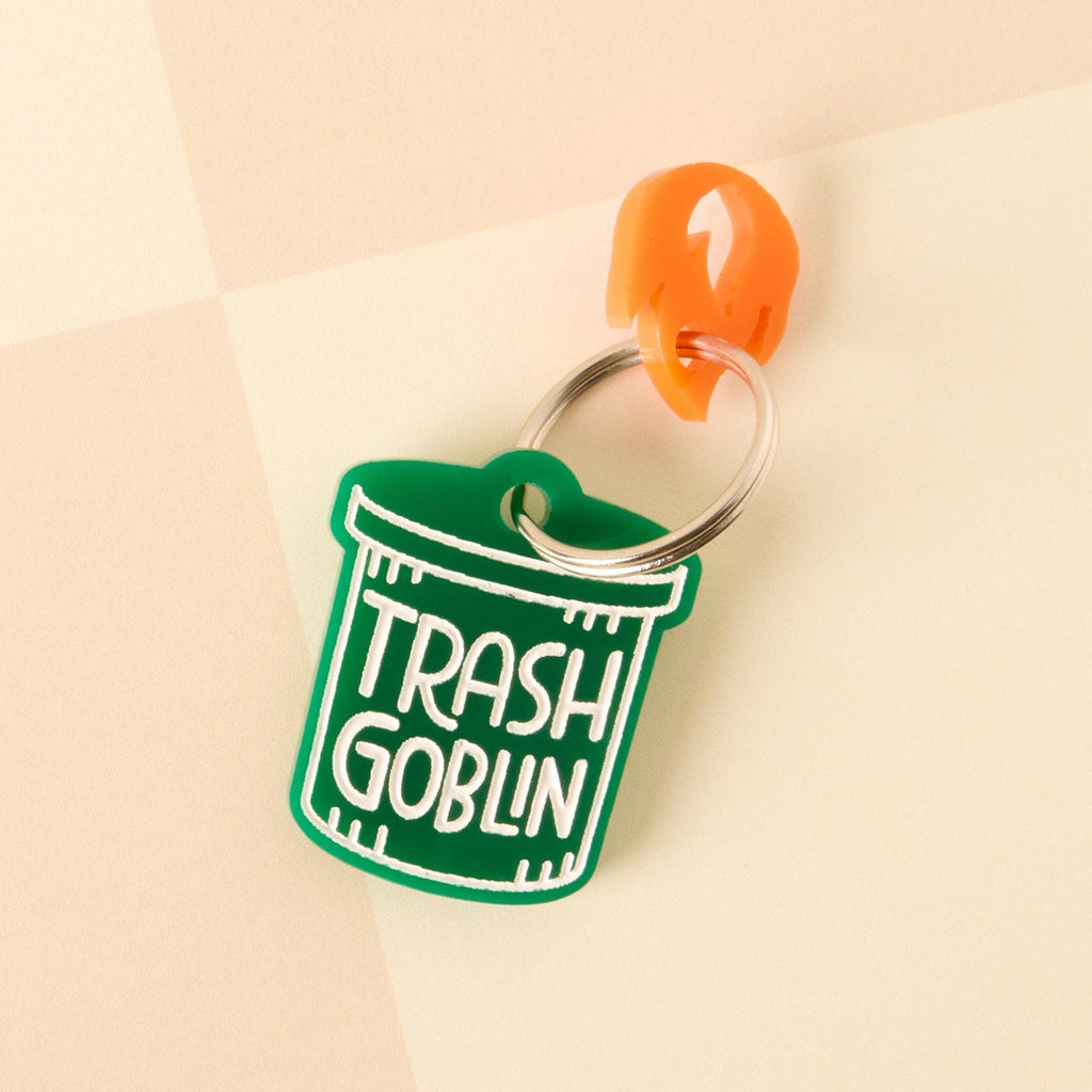 Custom Trash Goblin pet ID tag in acrylic with seasonal charm