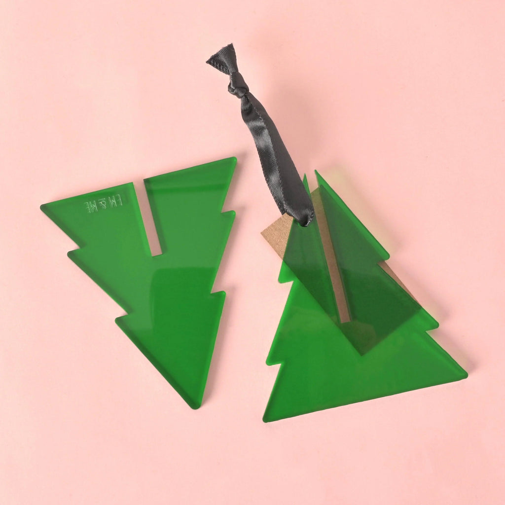 3D Christmas Tree Ornament, Green Acrylic - emandmestudio