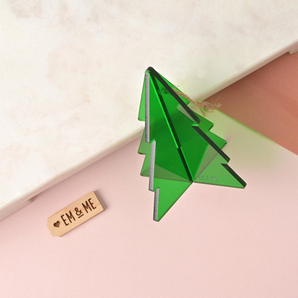 Christmas Tree Ornament, Green Acrylic, Minimal Simple Christmas Decor