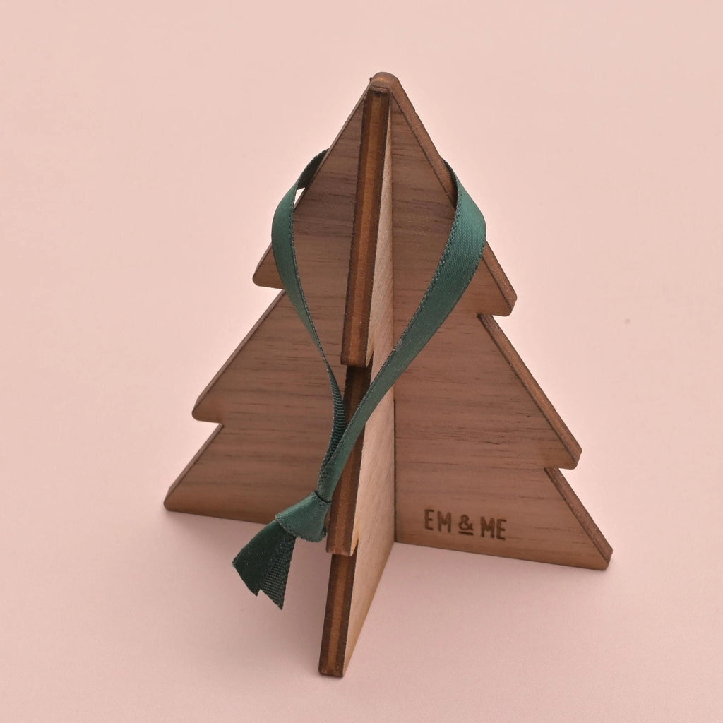 Christmas Tree Ornament, Walnut Wood, Minimal Simple Christmas Decor
