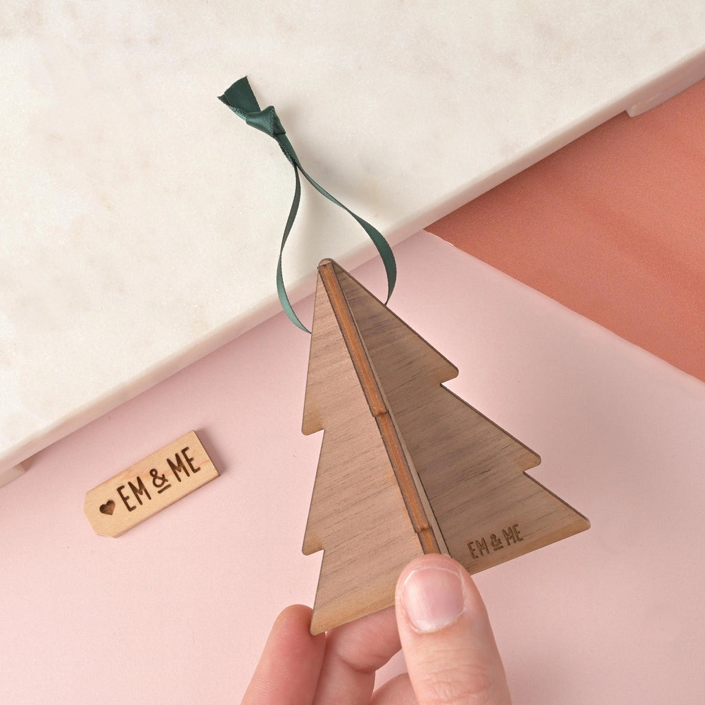 Christmas Tree Ornament, Walnut Wood, Minimal Simple Christmas Decor