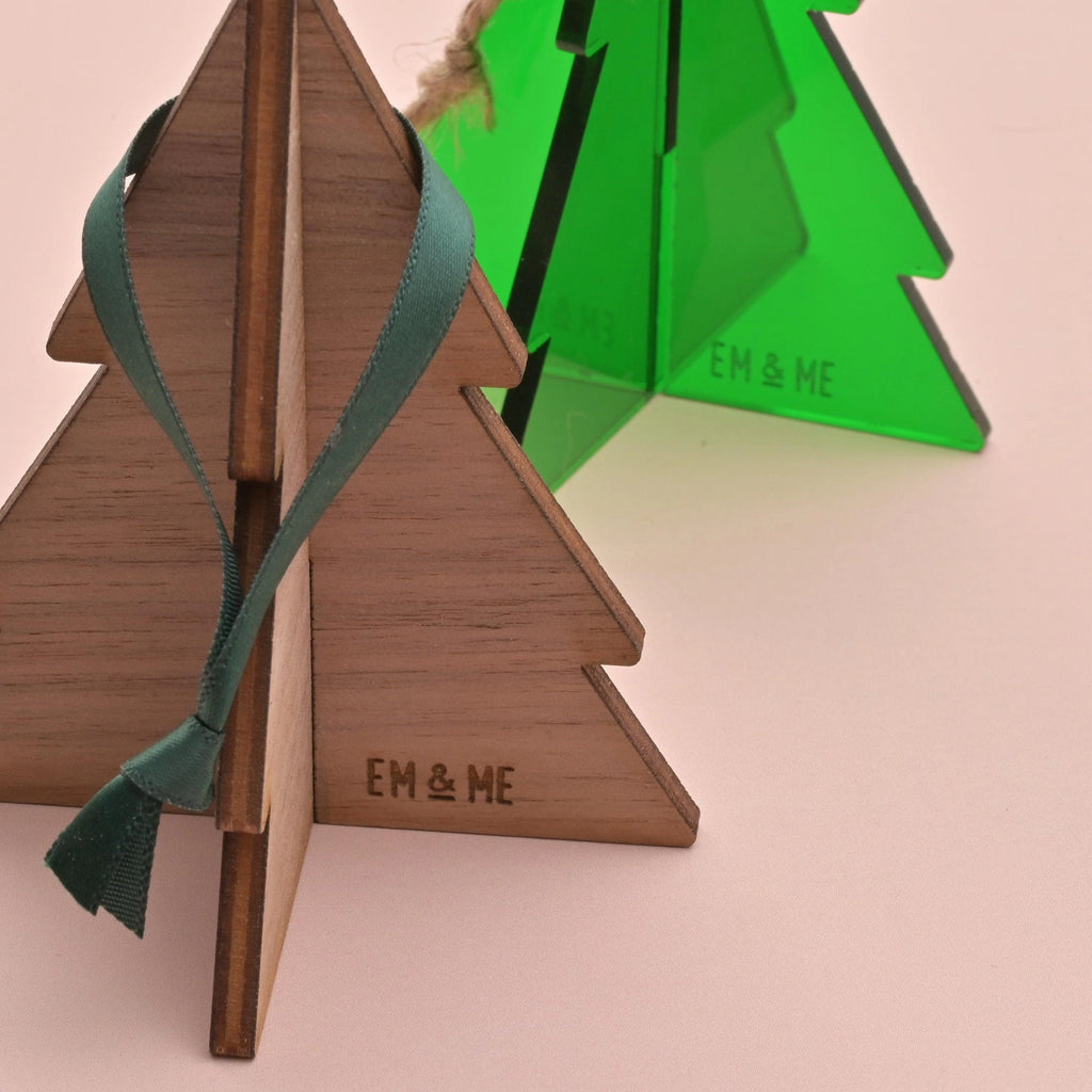 Christmas Tree Ornament, Walnut Wood, Minimal Simple Christmas Decor