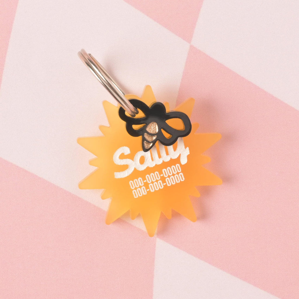 Bee, Seasonal Mini, Tiny Honey Bee Accessory for Pet ID Tag, Cats and Dogs Add-on Charm on sun-shaped pet tag