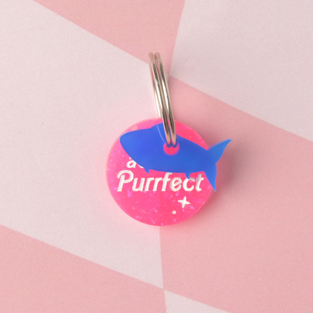 Fish, Seasonal Mini, Tiny Accessory for Pet ID Tag, Cats and Dogs Add-on Charm on cat pet ID tag on checked pink background