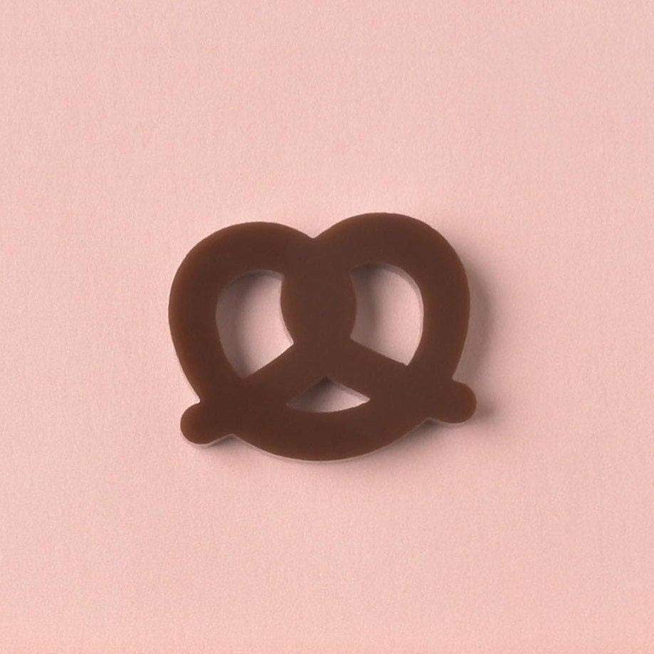 Brown pretzel-shaped acrylic pet charm. Food-themed novelty mini tag. Pretzel, Seasonal Mini, Tiny Accessory for Pet ID Tag, Cats and Dogs Add-on Charm