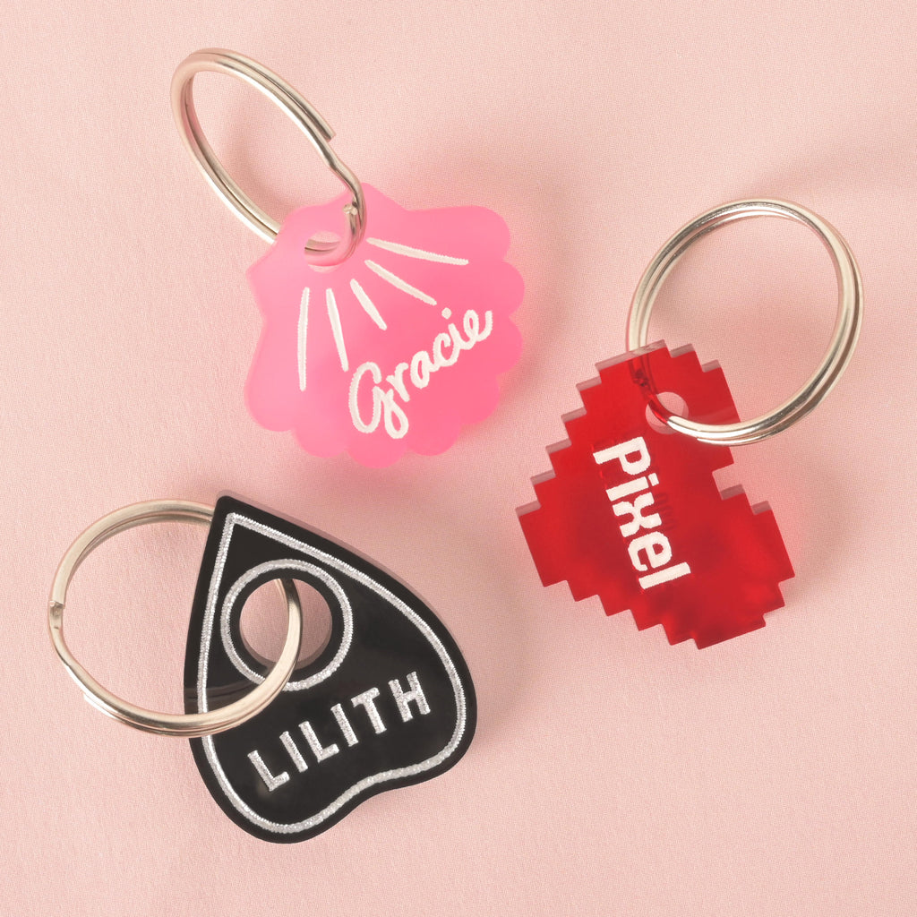 Small Ouijia Planchette Pet tag, Tiny Tag, Spooky Halloween Cat or small dog breeds, XS personalized pet name tag