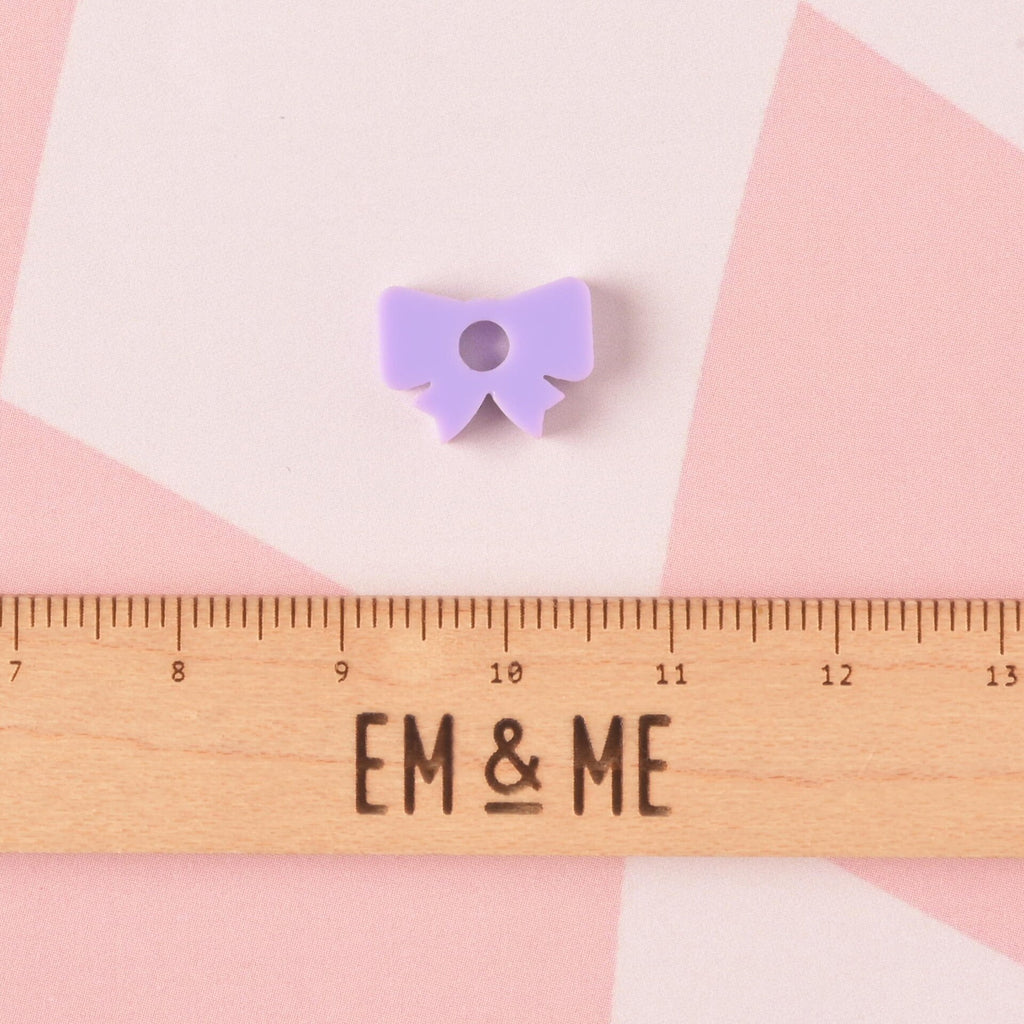 Lavender Bow, Seasonal Mini, Tiny bow Accessory for Pet ID Tag, Cats and Dogs Add-on Charm with wooden ruler for scale