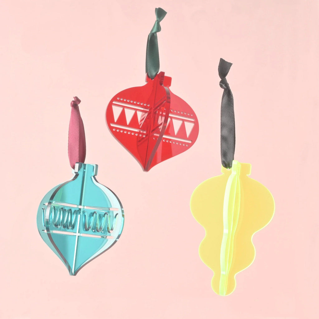 Acrylic Icicle Christmas ornaments, bright colors and non-breakable, contemporary 70s inspired Holiday