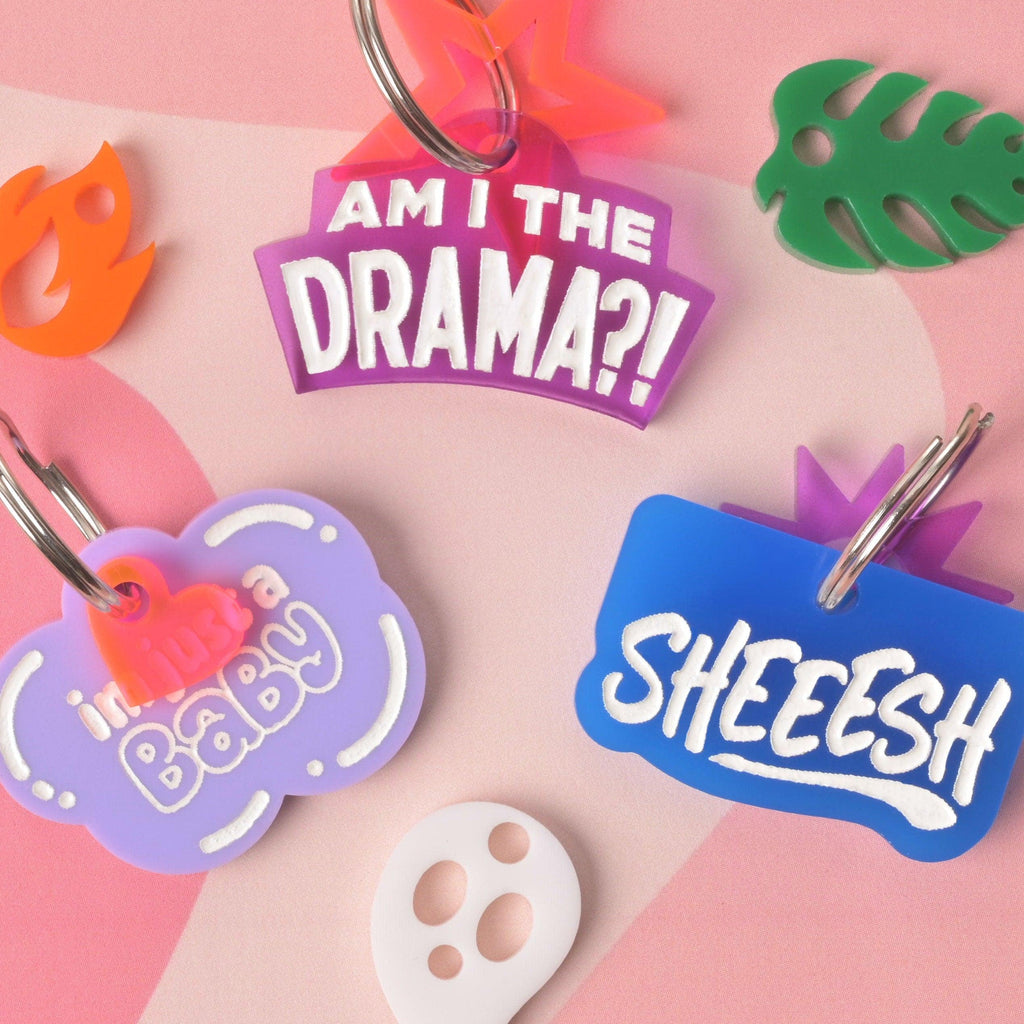 Am I the DRAMA, Statement Personalized Pet Tag, Purple tag Cat and Dog ID Tag