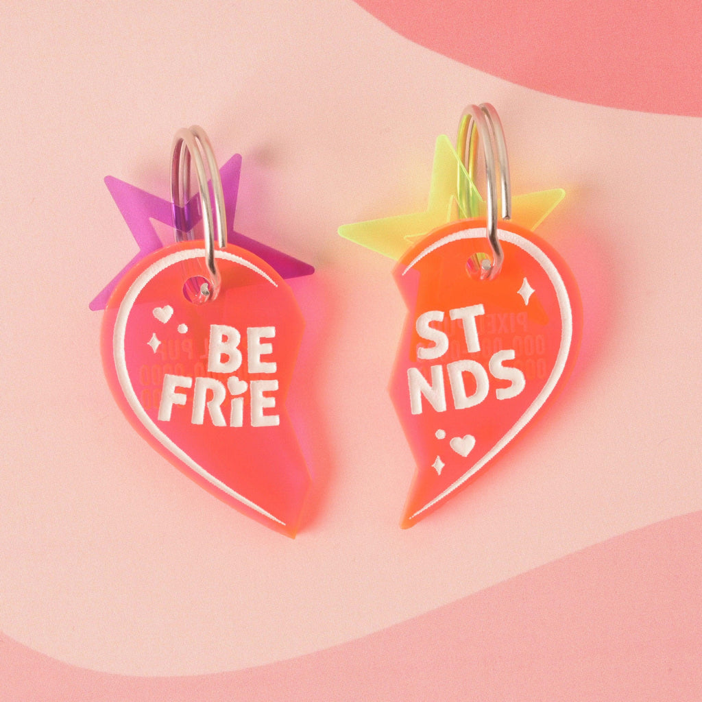 Best Friends Personalized Pet Tag, Set of 2, Collar Tag or Keychain, Cat or Dog ID Tag, 90s Style, pair of tags for BFF Dogs, or Human & Pet