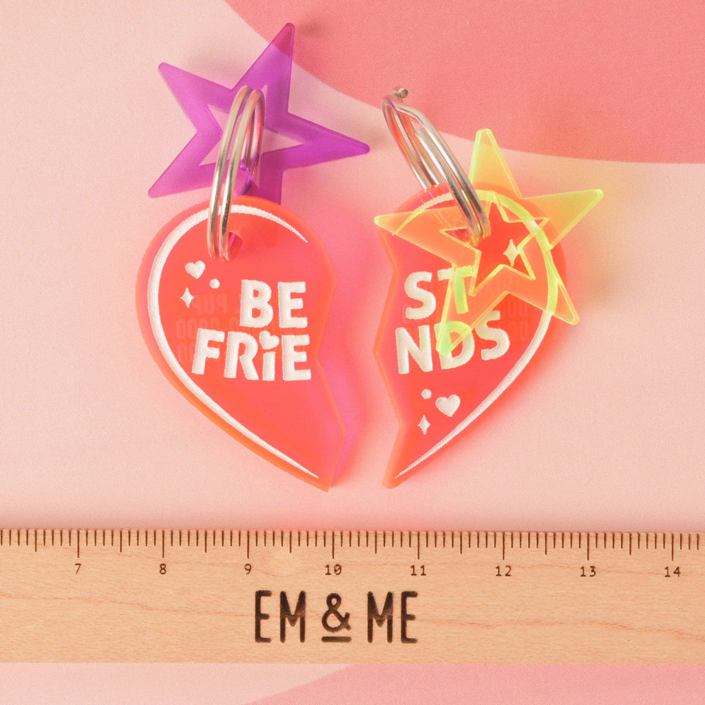 Best Friends Personalized Pet Tag, Set of 2, Collar Tag or Keychain, Cat or Dog ID Tag, 90s Style, pair of tags for BFF Dogs, or Human & Pet