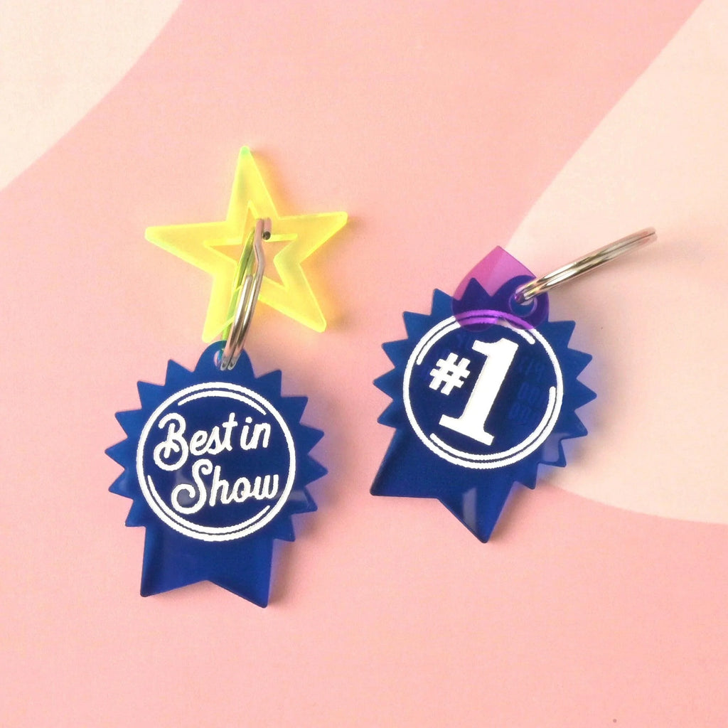 Best in Show, Blue Ribbon, #1, Number One, First Place Personalized Pet Tag, Ribbon Cat and Dog ID Tag