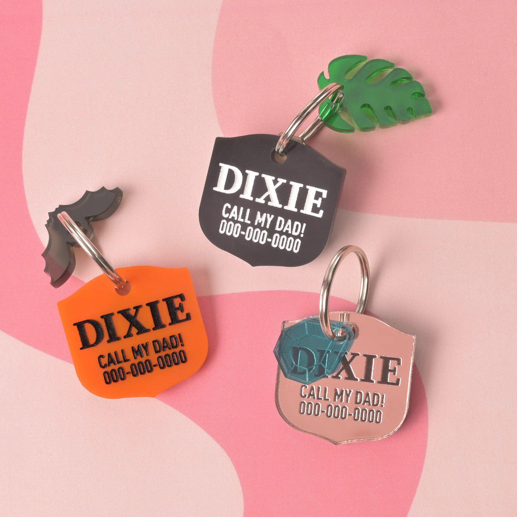 Brave Bling Shield pet ID, Personalized reflective mirror pet tag