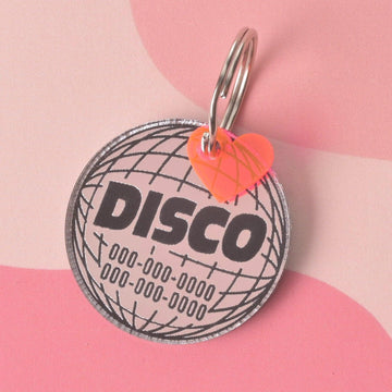 Dancing Disco Sparkling pet ID, Personalized reflective mirror pet tag