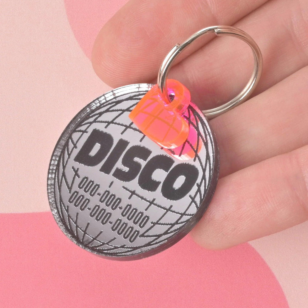 Dancing Disco Sparkling pet ID, Personalized reflective mirror pet tag