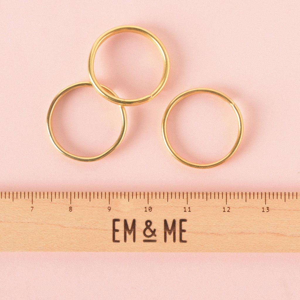 Extra Split Rings, Set of 3, available in silver or gold, Round Split Key Ring Connectors with ruler to show scale 