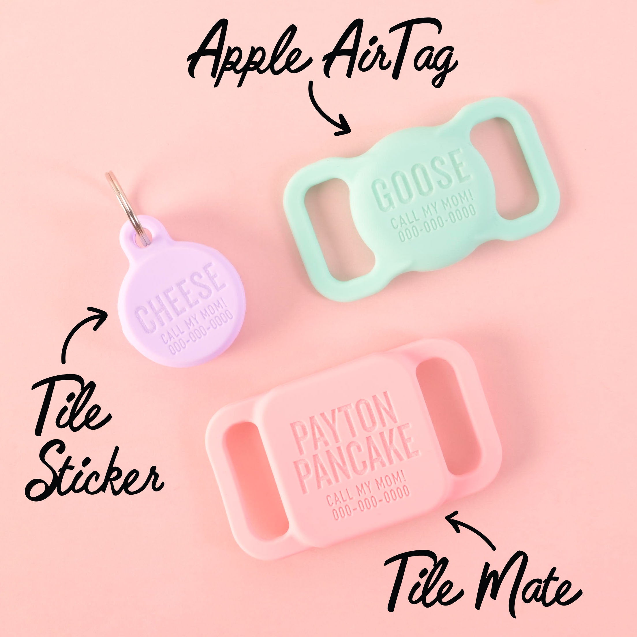 Personalized Engraved GPS Pet Tag Holder, Silicone Tile Sticker Bluetooth Tracker Case for Dogs and Cat Collar, custom ID Tag Collar