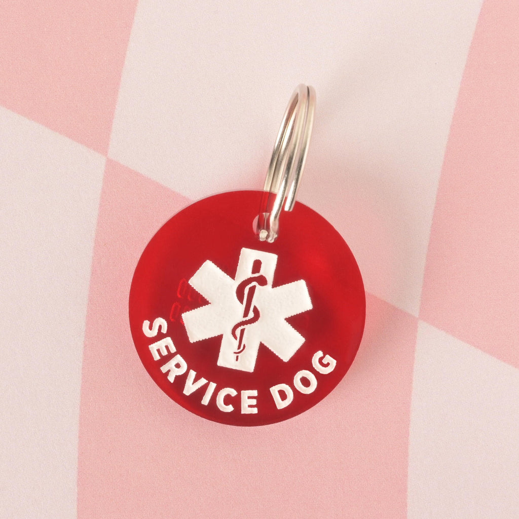 Service Dog Personalized Pet Tag, Medical Service Dog Tag, Red light-weight acrylic, Personalized on the back