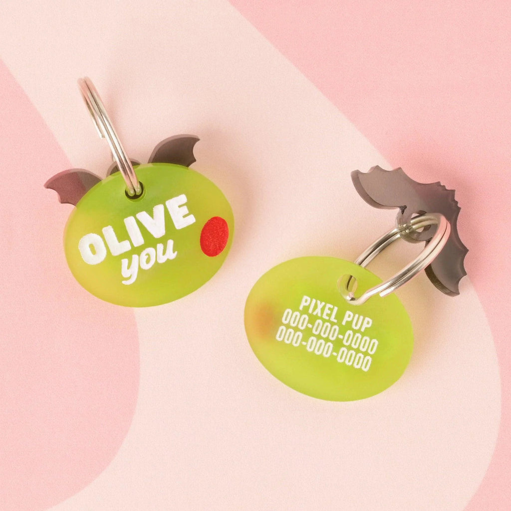Olive you, Olive Personalized Pet Tag, for the pet that likes a dirty martini, ID for Cats and Dogs, Pet Olive garnish