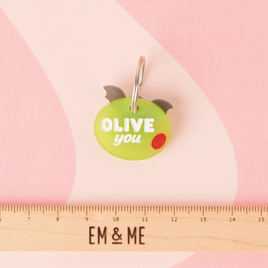 Olive you, Olive Personalized Pet Tag, for the pet that likes a dirty martini, ID for Cats and Dogs, Pet Olive garnish