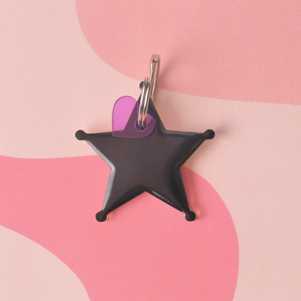 Flashy Sheriff Star Pet ID, Personalized reflective mirror pet tag