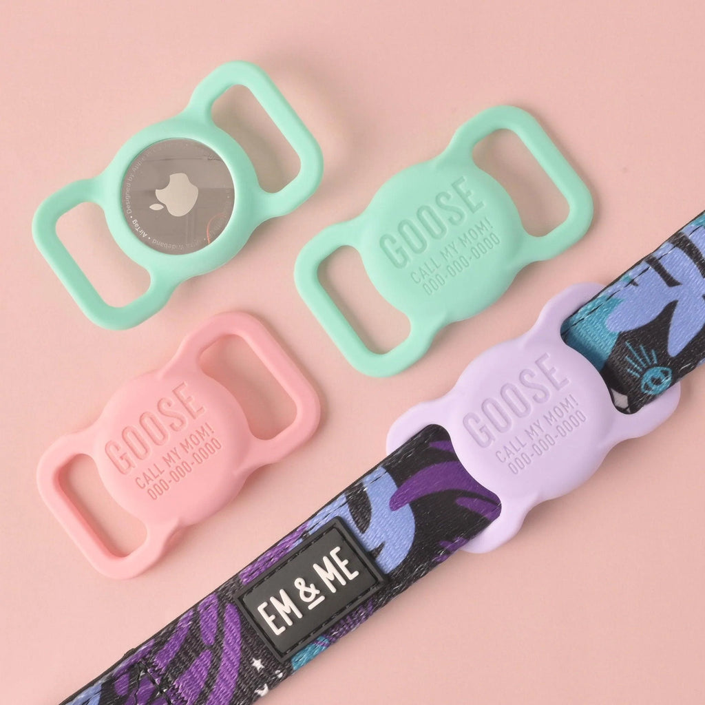 Personalized Slide-on GPS Pet Tag, Silicone AirTag Case for Dogs and Cat Collar, custom ID Tag Collar, dangle free pet ID