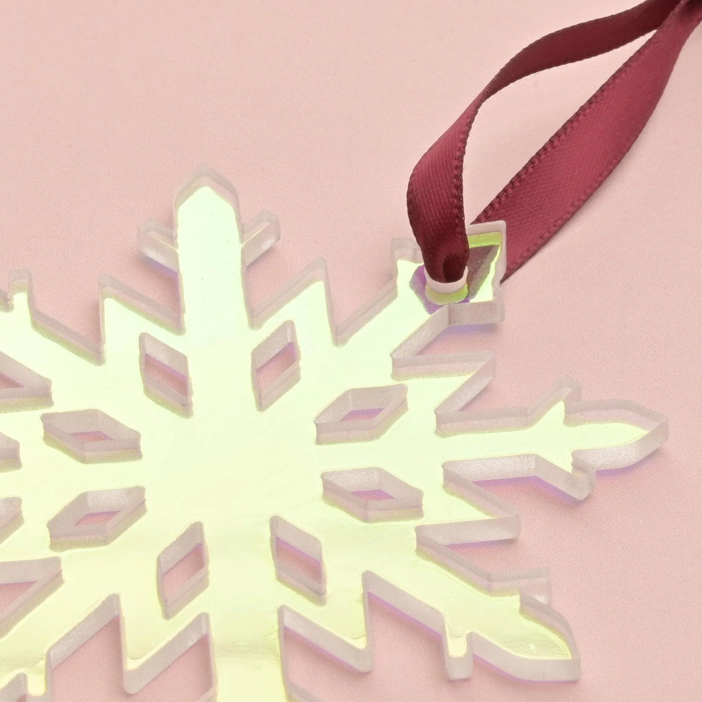 Snowflake Ornament, Clear Holographic Iridescent, Minimal Simple Christmas Decor