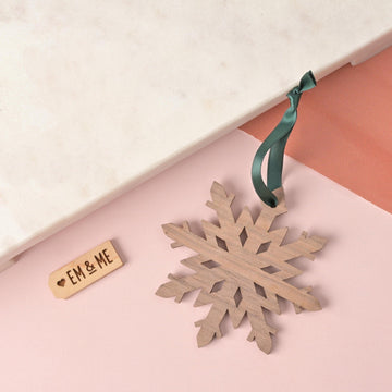 Snowflake Ornament, Walnut Wood, Minimal Simple Christmas Decor