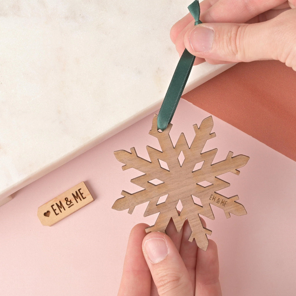 Snowflake Ornament, Walnut Wood, Minimal Simple Christmas Decor