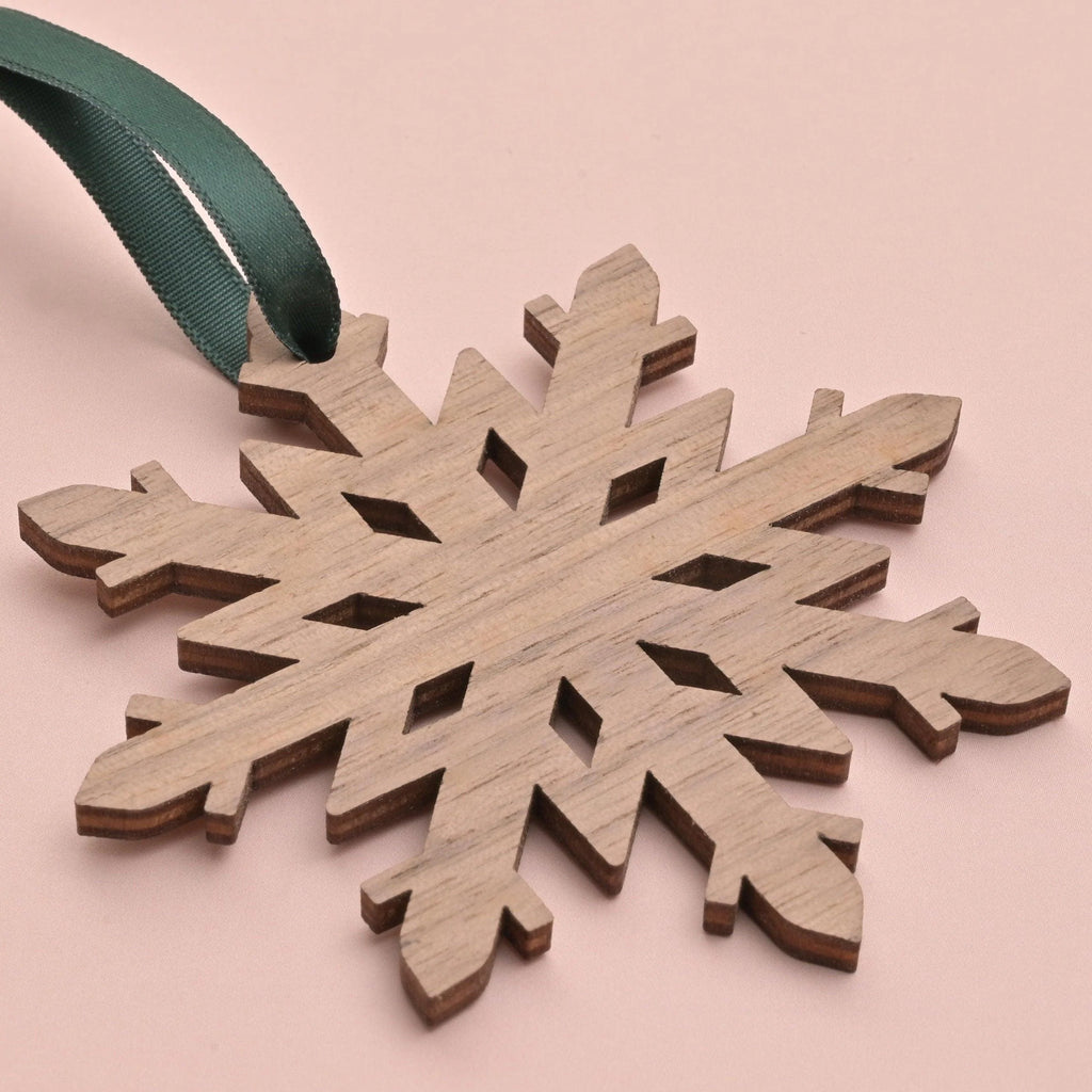Snowflake Ornament, Walnut Wood, Minimal Simple Christmas Decor