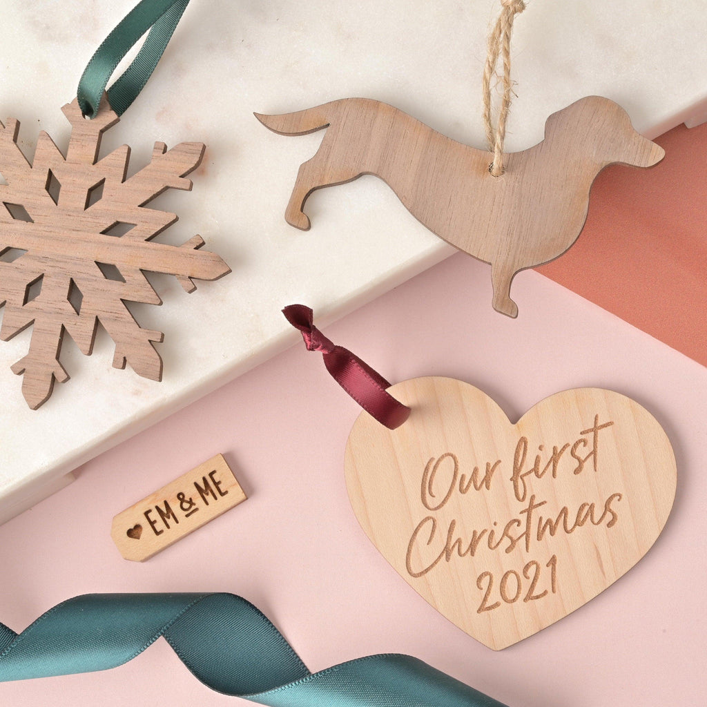 Snowflake Ornament, Walnut Wood, Minimal Simple Christmas Decor