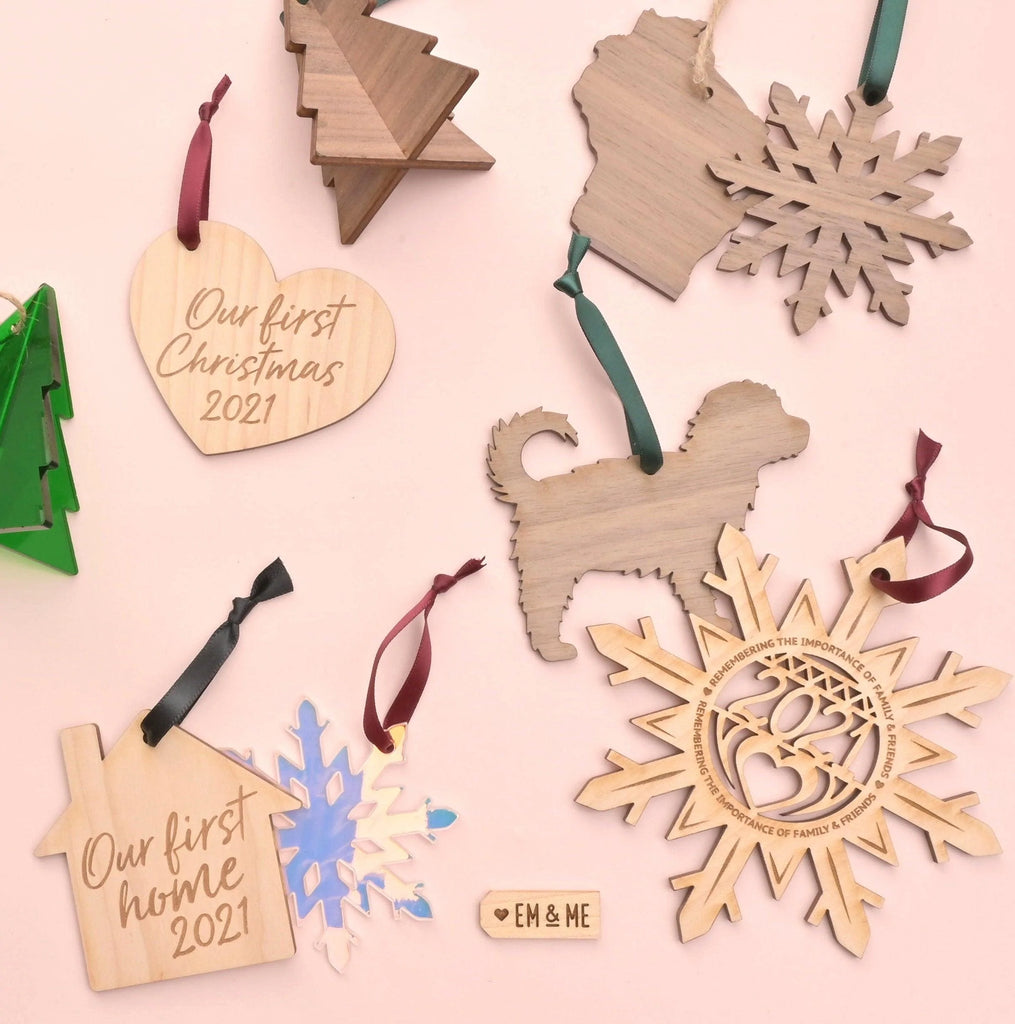 Snowflake Ornament, Walnut Wood, Minimal Simple Christmas Decor