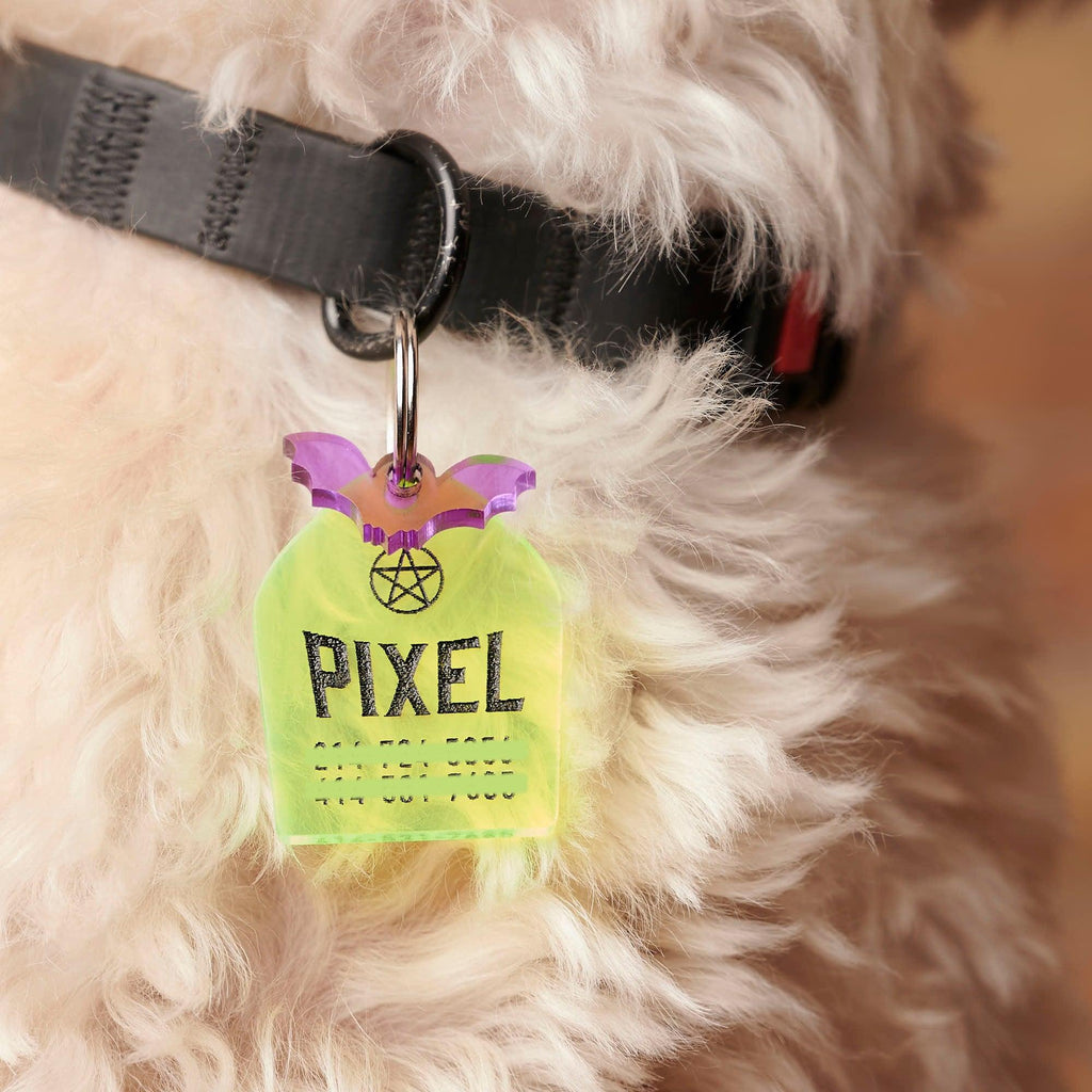 Striking Pentagram, Coffin Shape Personalized Pet Tag - emandmestudio